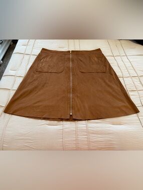 Worthington Brown Suede Front-Zip Mini Skirt Size 18W